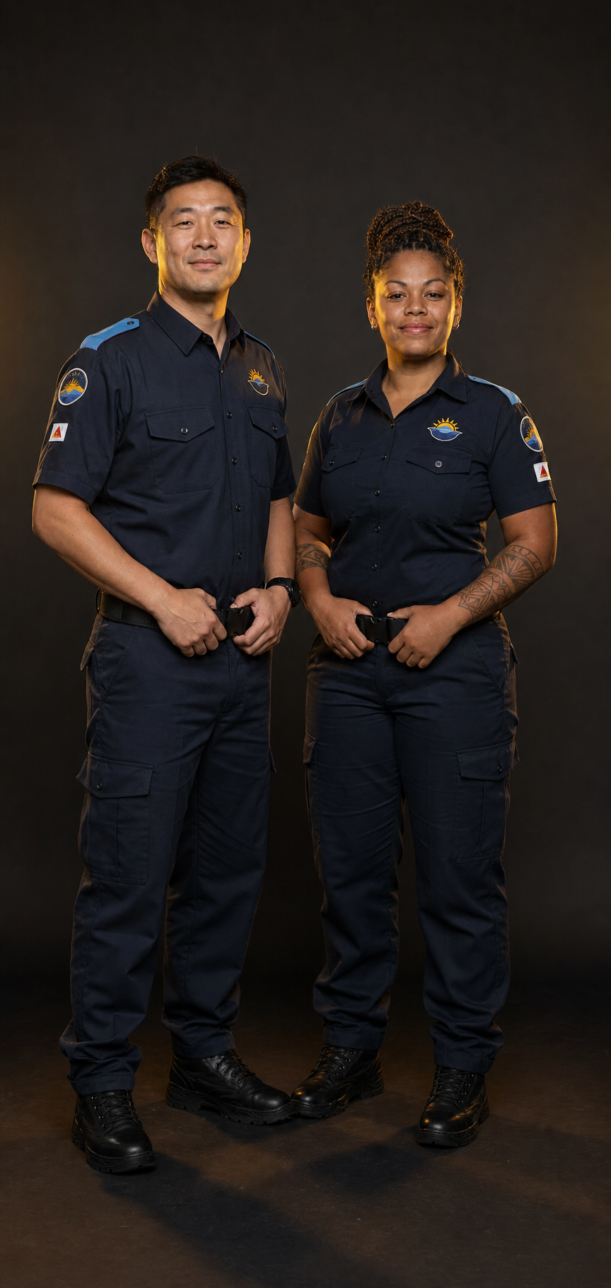 Casal de servidores representando Guardas Municipais — diversidade de Minas Gerais